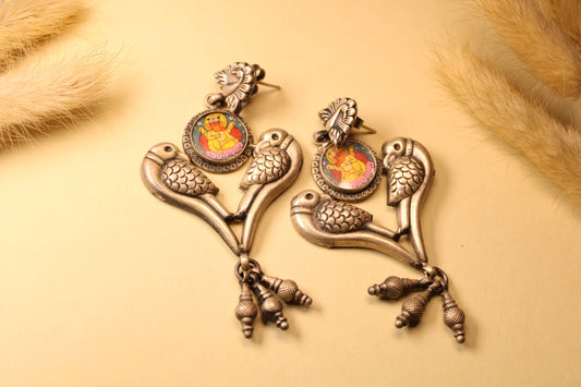 Divine Parrot Ganesha Drop Earrings