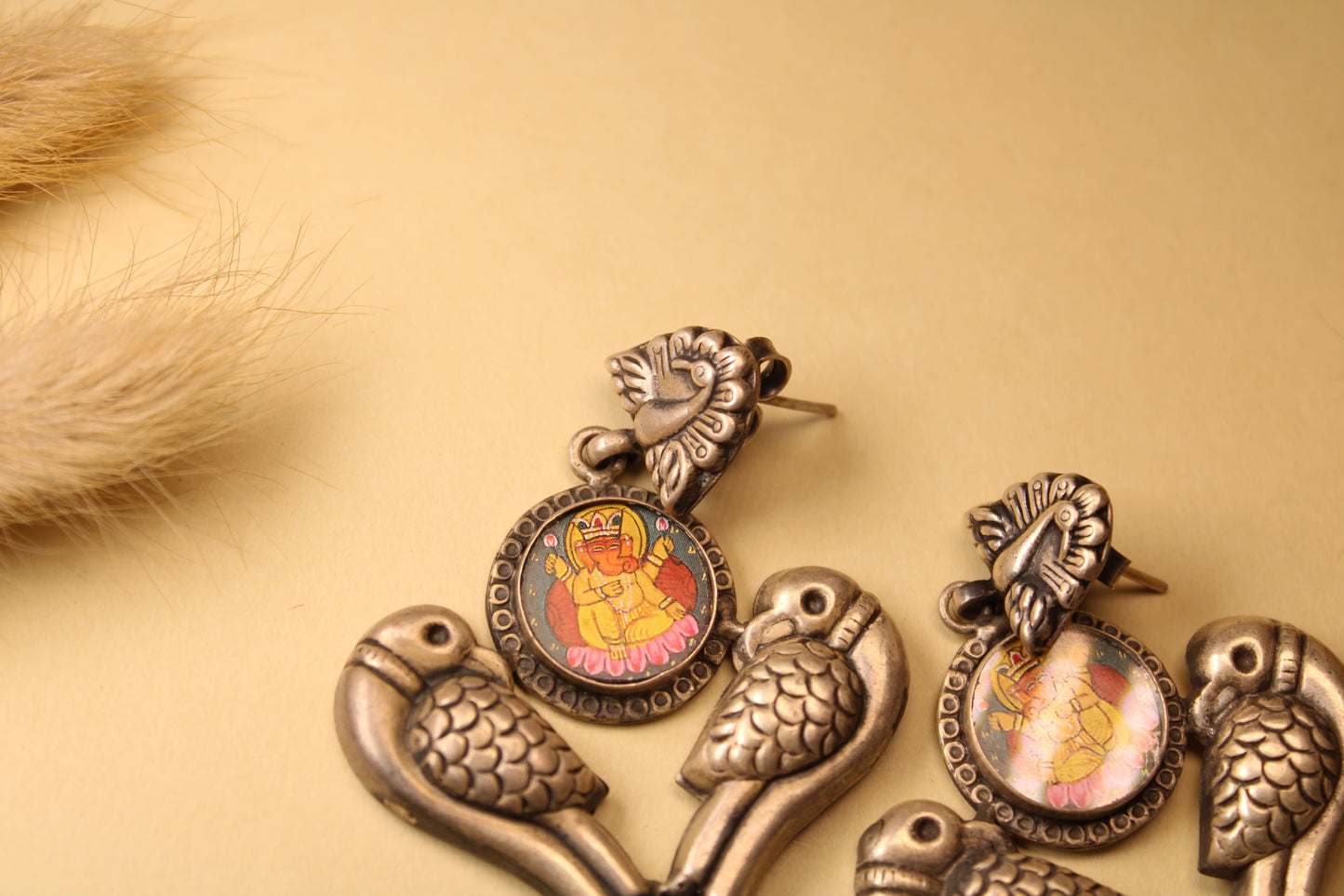 Divine Parrot Ganesha Drop Earrings