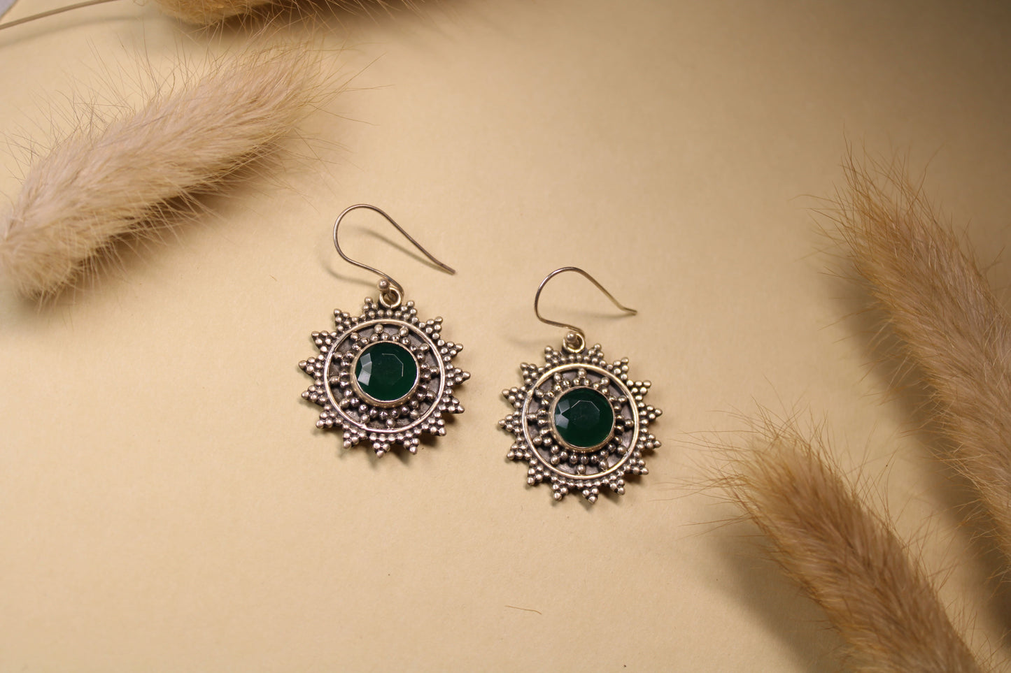 Emerald Sunburst Drop Earrings