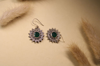 Emerald Sunburst Drop Earrings