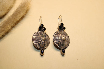 Midnight Spiral Disc Earrings