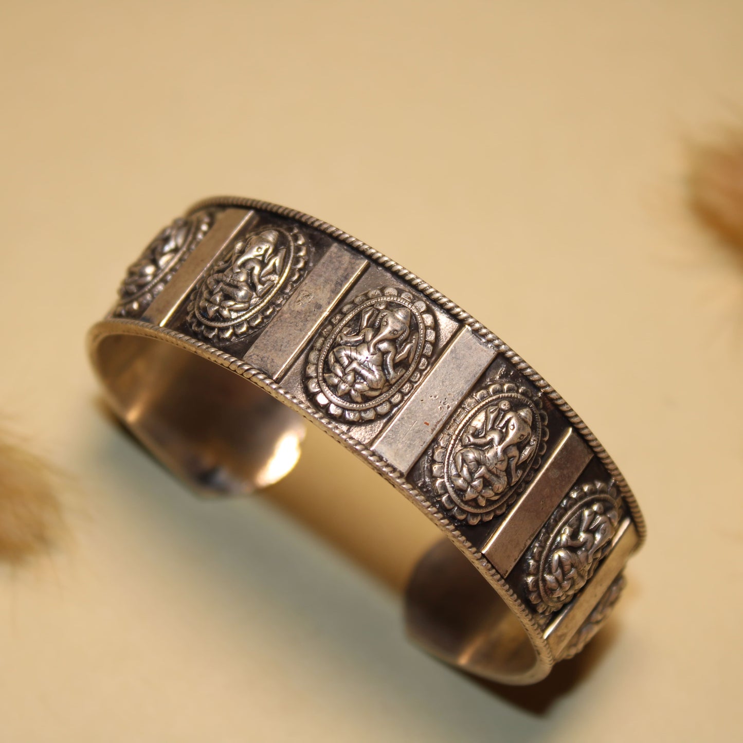 Lord Ganesha Embossed Oxidised Silver Kada