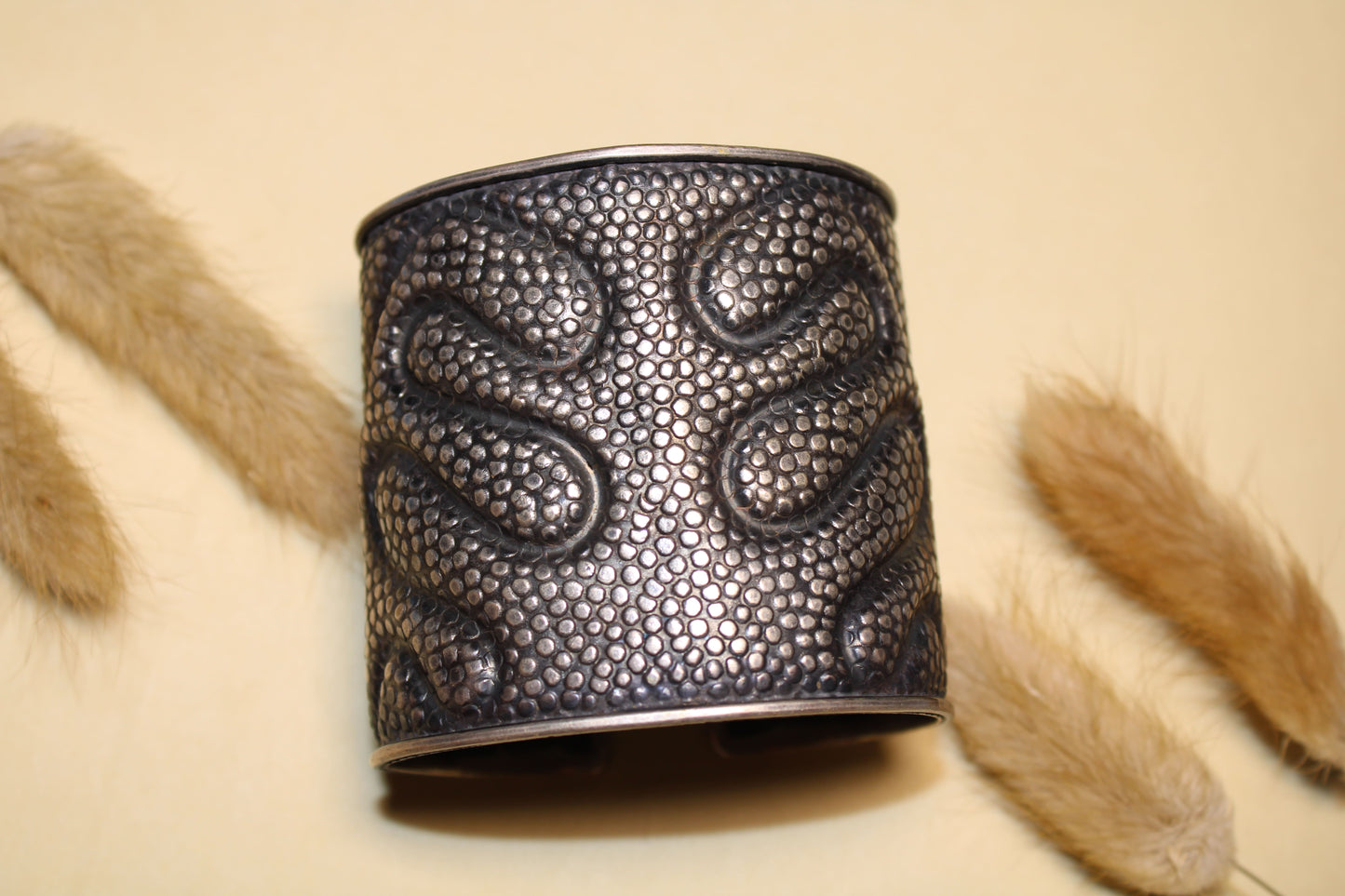 Textured Wide Band Silver Bracelet