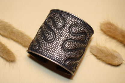 Textured Wide Band Silver Bracelet