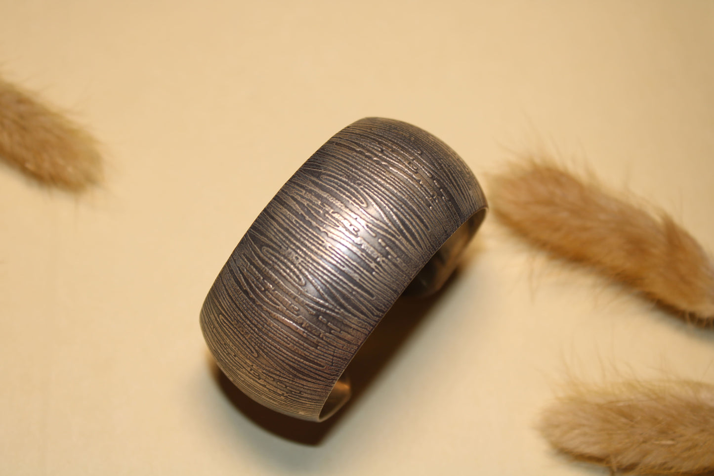 Textured Open-End Oxidised Silver Kada