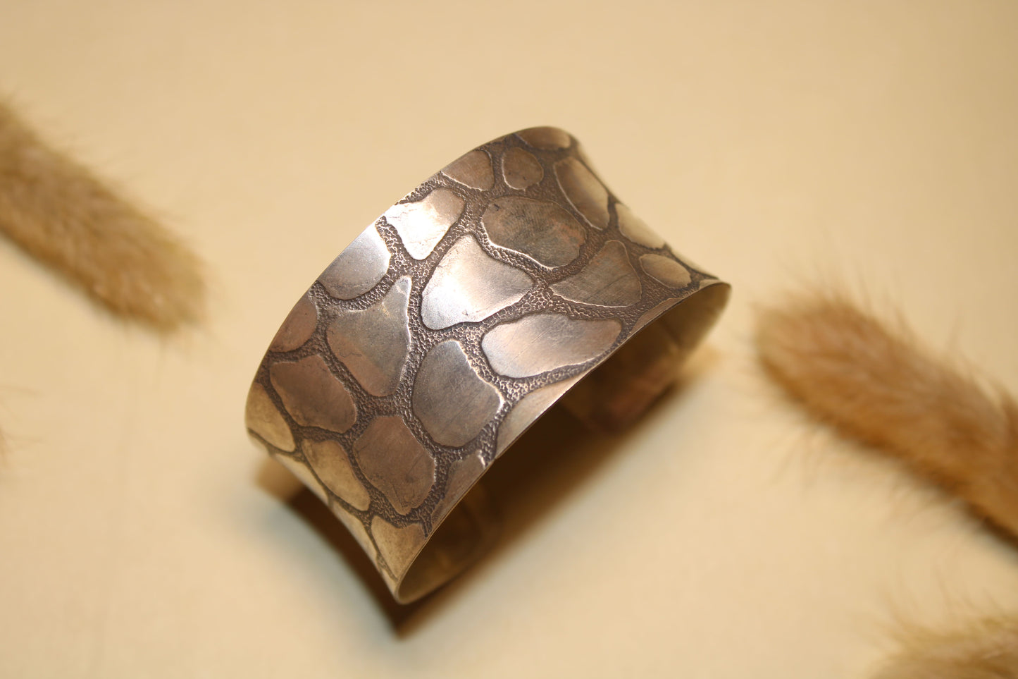 Stone Mosaic Silver Cuff Kada