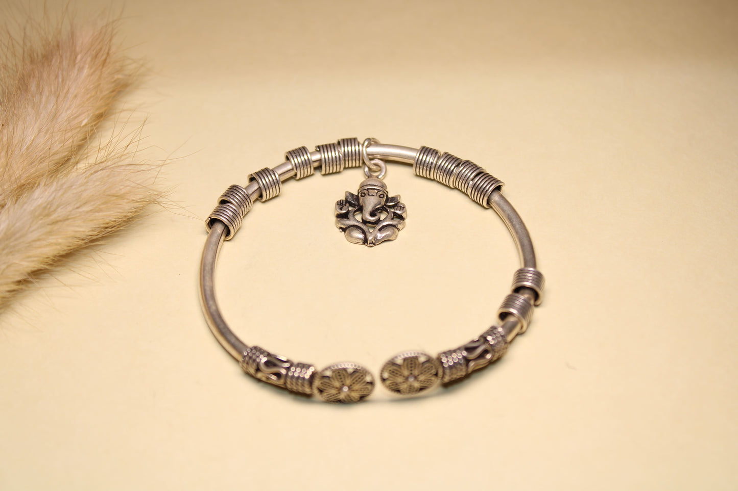 Floral Dual-Motif Silver Kada