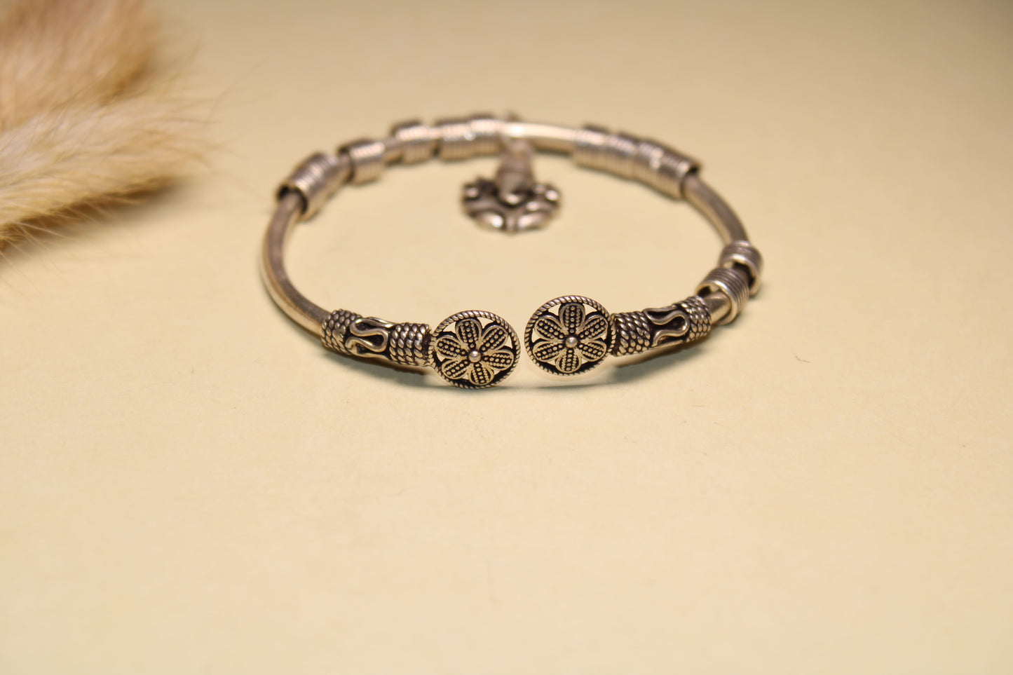 Floral Dual-Motif Silver Kada