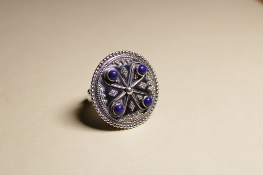 Blue Stone Mandala Statement Silver Ring