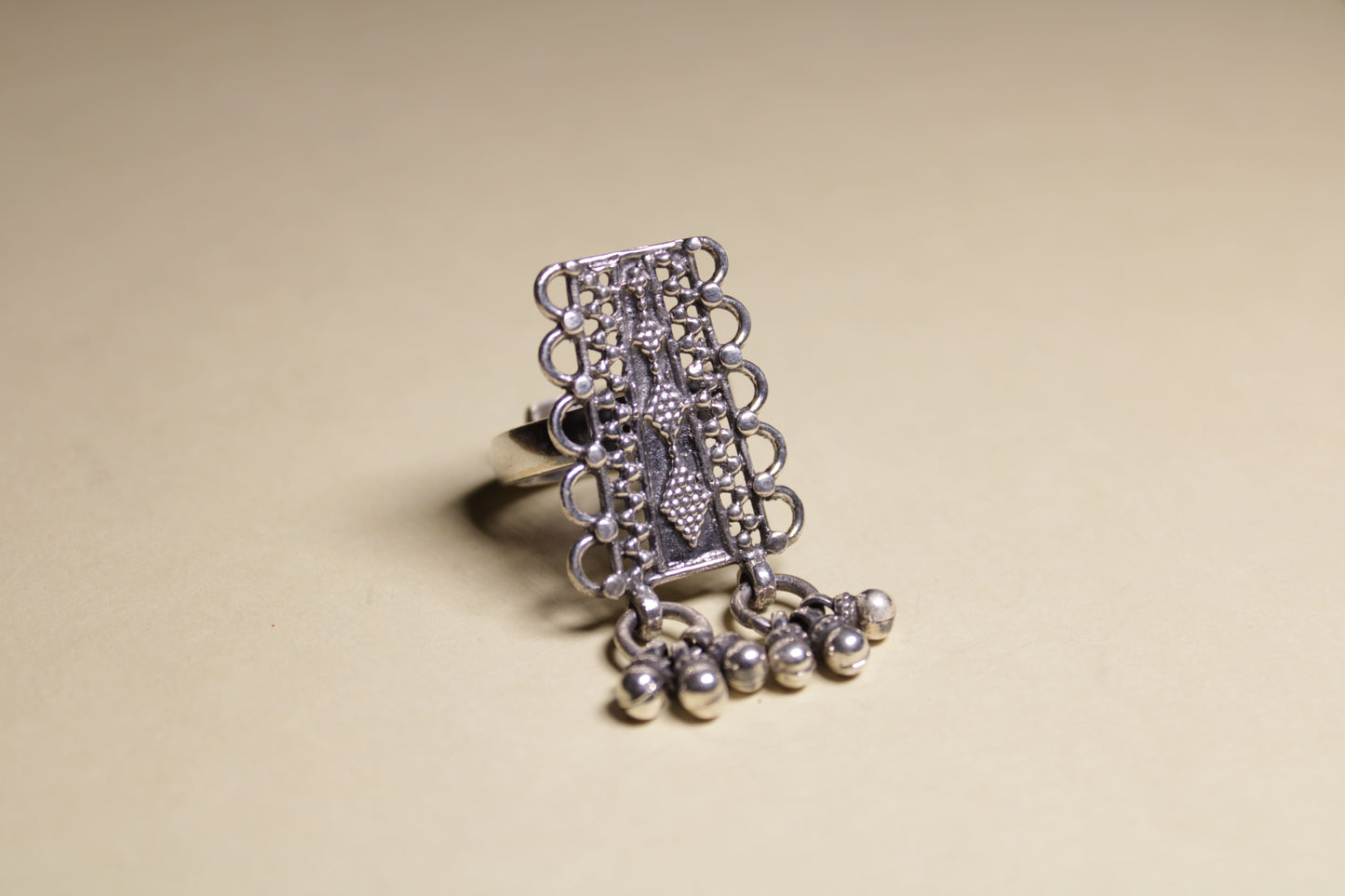 Heritage Drop Motif Statement Silver Ring