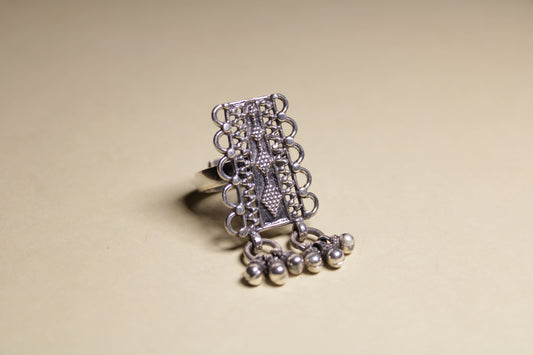 Heritage Drop Motif Statement Silver Ring