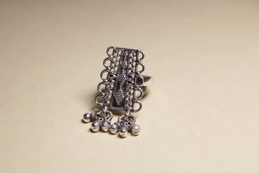 Heritage Drop Motif Statement Silver Ring